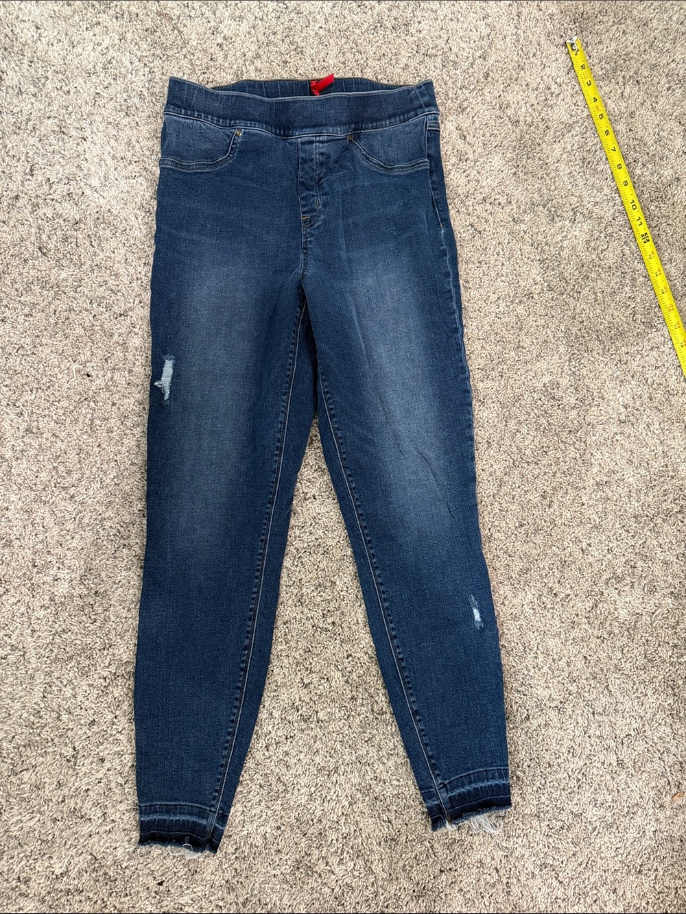 SPANX Dark Blue Stretch Jeggings with Subtle Distress